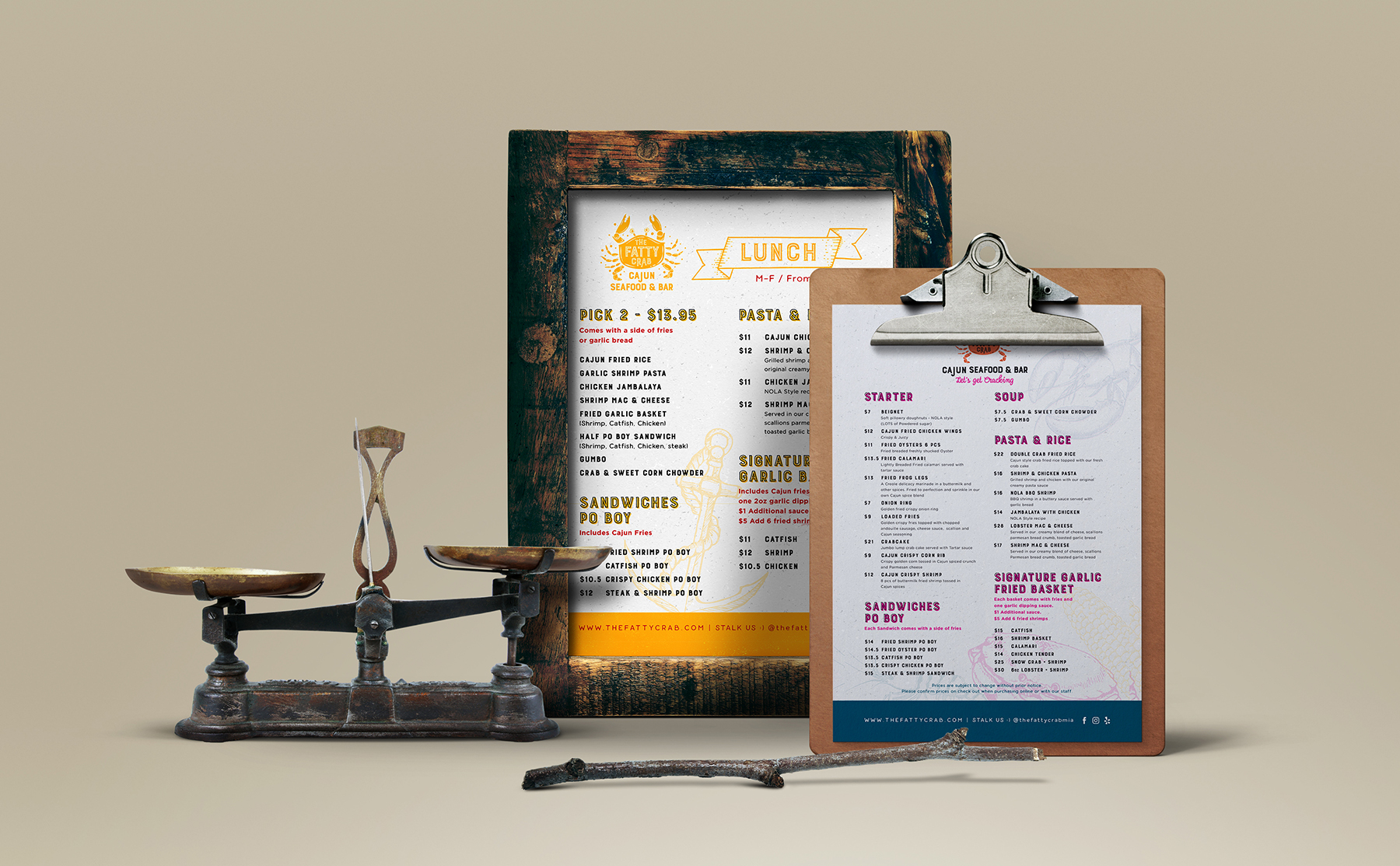 Restaurant menus are framed in wooden frame